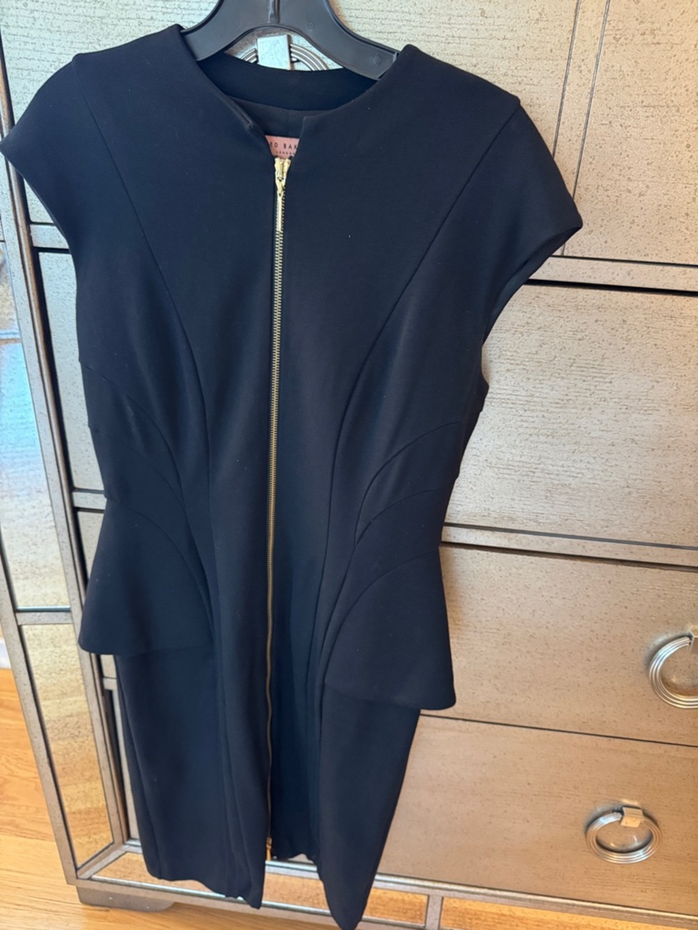 Ted Baker London Black Zip-Front Peplum Midi Dress